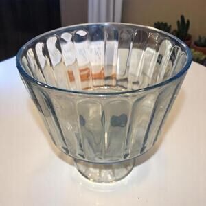 Hazel Atlas VTG Clear Depression Glass RIBBON Pattern Pedestal Bowl 1930s 8.75"